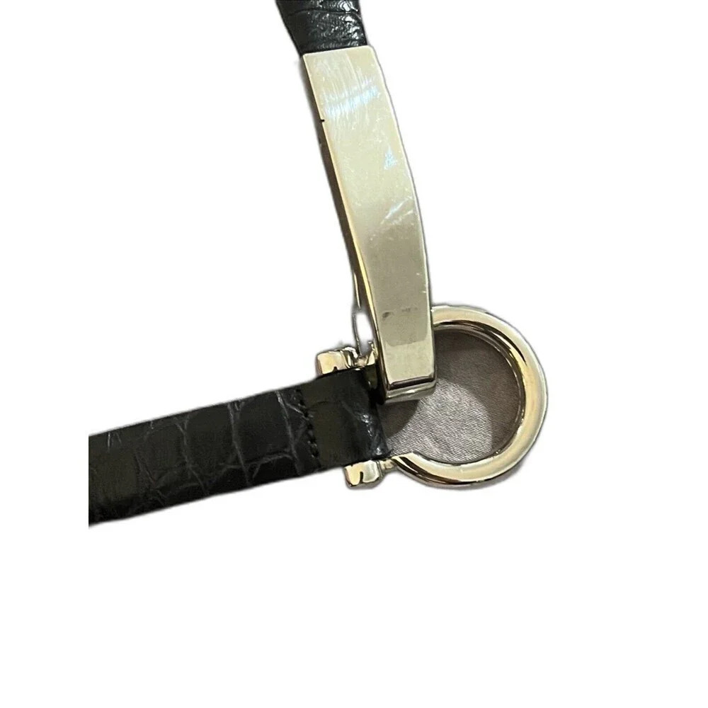Sandy Duftler Designs Belt 34 M Embossed Leather Black Silver Buckle 5613 USA